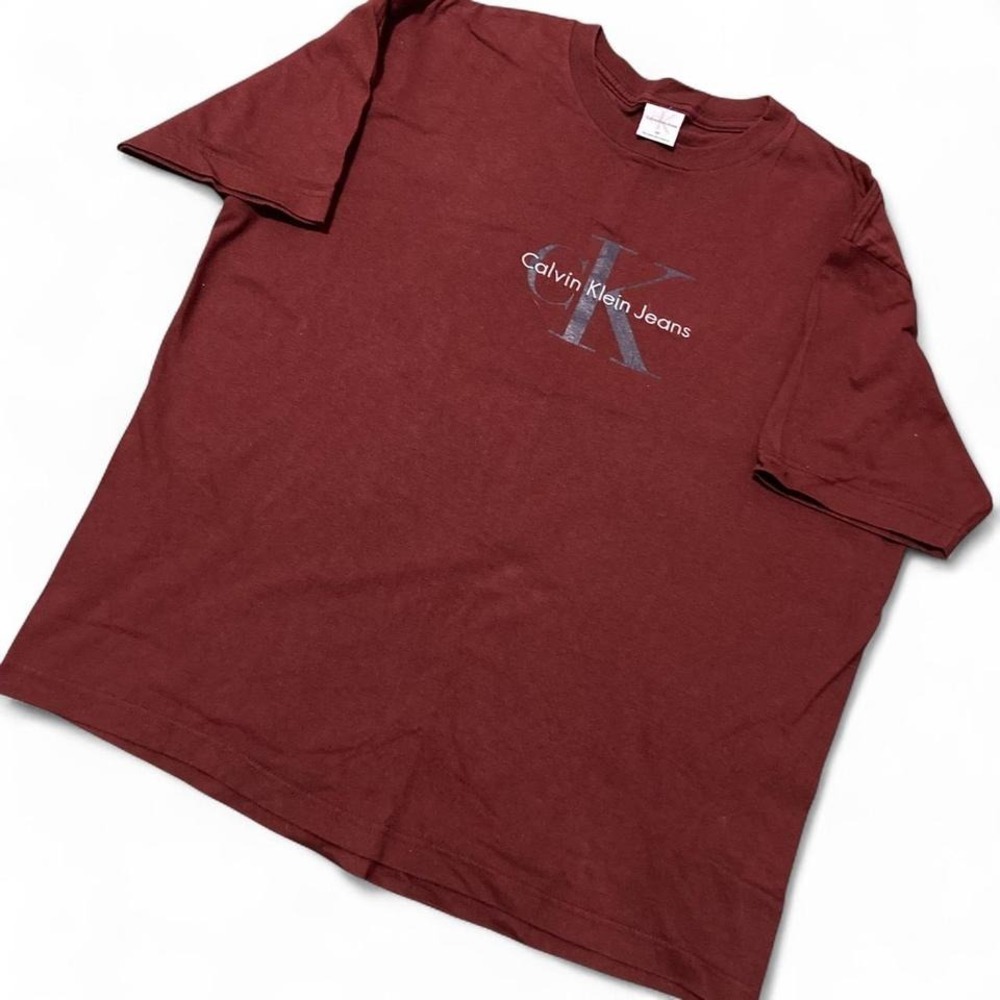 Calvin Klein jeans maroon vintage 90s graphic tee‎ USA cotton size M/24